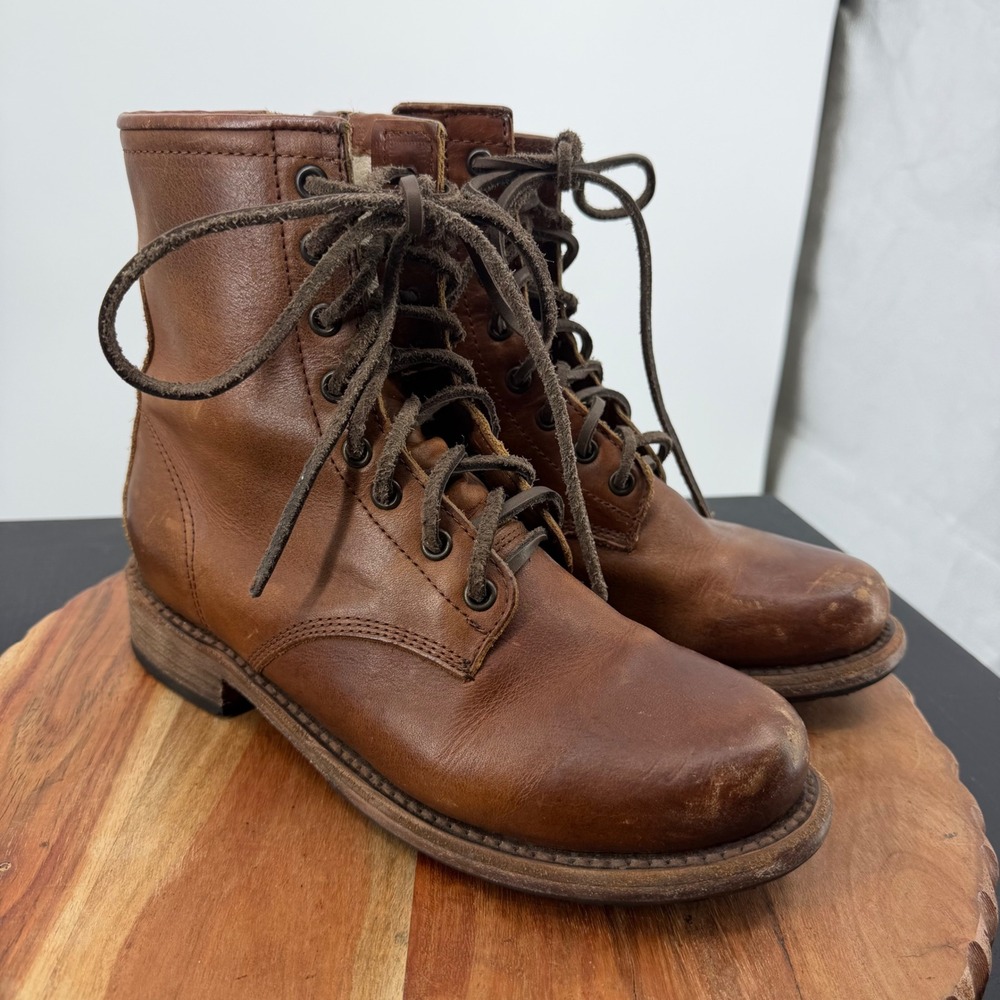 Freebird Manchester Combat Boots Womens 7 Brown Leather Lace Up Zip Distressed